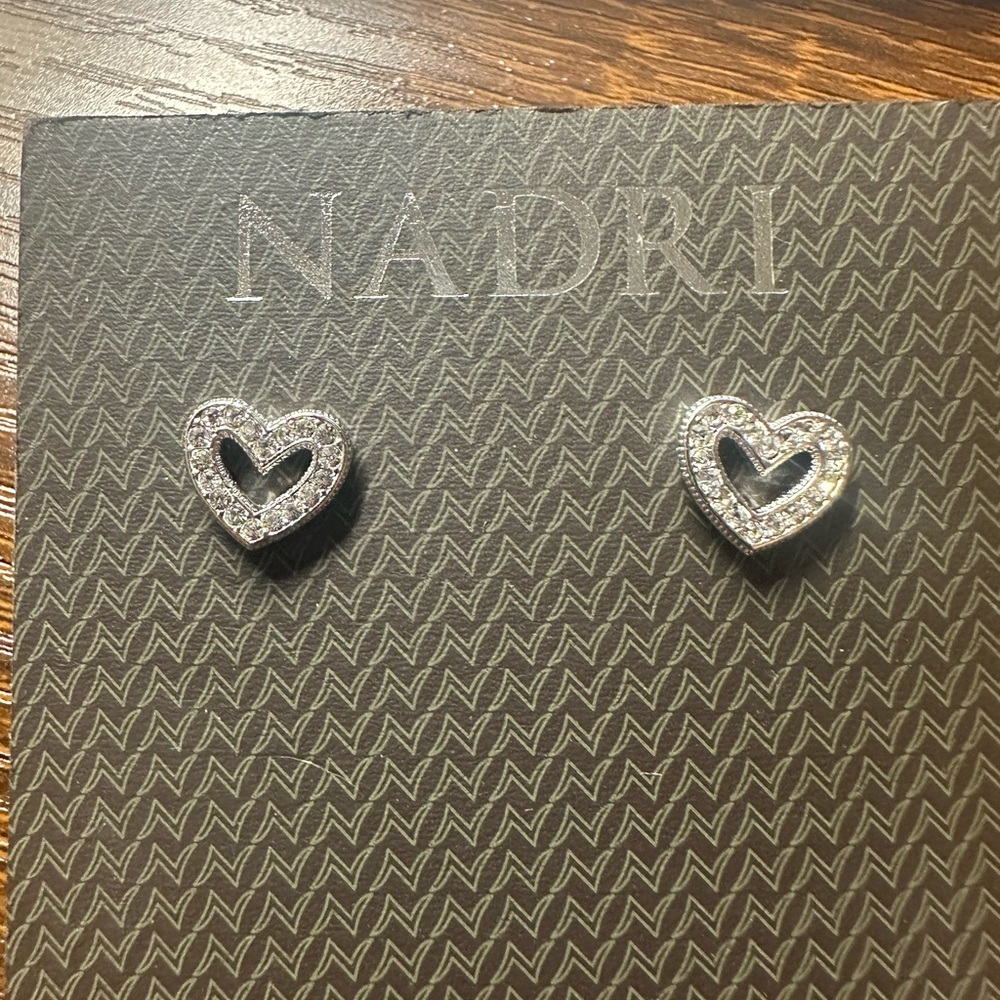 NADRI Sparkle Heart Stud Earings, Cubic Zirconia, Silver